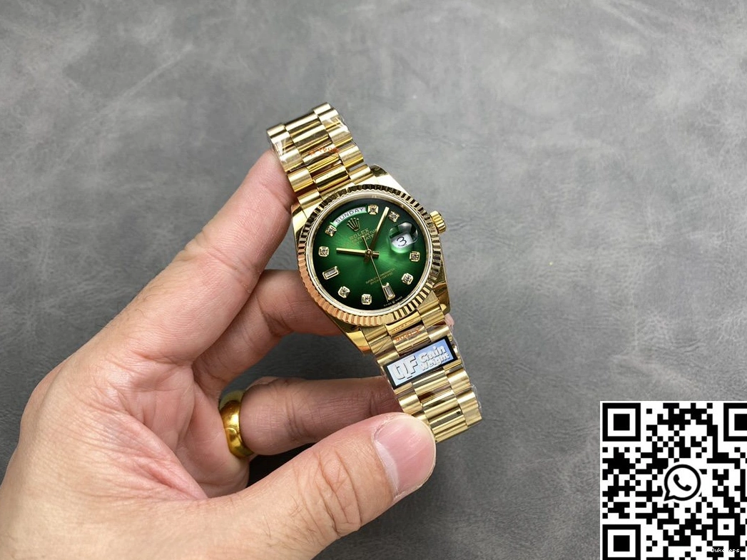 QF Date Day Tungsten Factory Dial Yellow Gold Steel 36mm M128238-0069 Rolex Green v5 0929